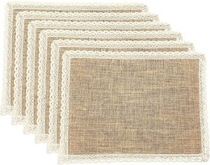 fiveren placemats burlap and beige lace jute rustic farmhouse table mats table decor & one of life's little home luxuries for special occasions, parties, weddings, bbq's, holidays (set of 6)