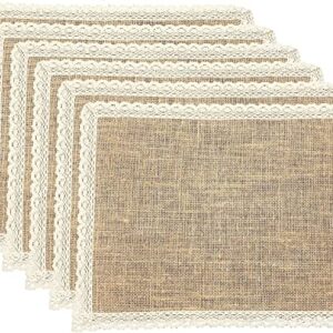 FiveRen Placemats Burlap and Beige Lace Jute Rustic Farmhouse Table Mats Table Decor & One of Life's Little Home Luxuries for Special Occasions, Parties, Weddings, BBQ's, Holidays (Set of 6)