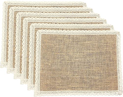 FiveRen Placemats Burlap and Beige Lace Jute Rustic Farmhouse Table Mats Table Decor & One of Life's Little Home Luxuries for Special Occasions, Parties, Weddings, BBQ's, Holidays (Set of 6)