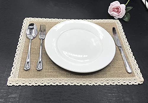 FiveRen Placemats Burlap and Beige Lace Jute Rustic Farmhouse Table Mats Table Decor & One of Life's Little Home Luxuries for Special Occasions, Parties, Weddings, BBQ's, Holidays (Set of 6)