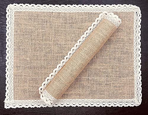 FiveRen Placemats Burlap and Beige Lace Jute Rustic Farmhouse Table Mats Table Decor & One of Life's Little Home Luxuries for Special Occasions, Parties, Weddings, BBQ's, Holidays (Set of 6)