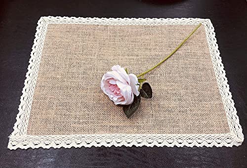 FiveRen Placemats Burlap and Beige Lace Jute Rustic Farmhouse Table Mats Table Decor & One of Life's Little Home Luxuries for Special Occasions, Parties, Weddings, BBQ's, Holidays (Set of 6)