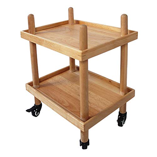 JF-XUAN Kitchen Shelf Kitchen Shelf with Wheels Double Layer Wooden Trolley Living Room Storage Rack Cart