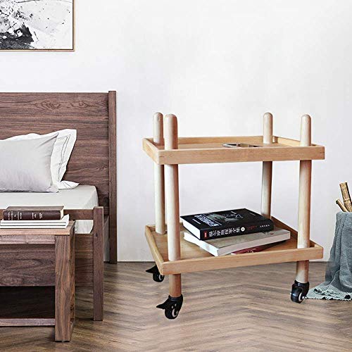 JF-XUAN Kitchen Shelf Kitchen Shelf with Wheels Double Layer Wooden Trolley Living Room Storage Rack Cart