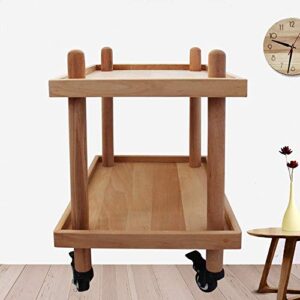 JF-XUAN Kitchen Shelf Kitchen Shelf with Wheels Double Layer Wooden Trolley Living Room Storage Rack Cart