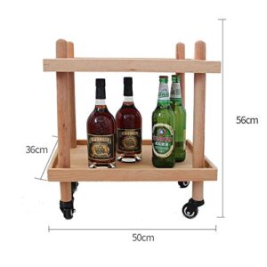 JF-XUAN Kitchen Shelf Kitchen Shelf with Wheels Double Layer Wooden Trolley Living Room Storage Rack Cart