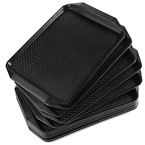 Aebeky Plastic Fast Food Tray,16.7 by 11.8-Inch,Set of 12 (Black)