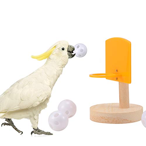 Frienda 4 Pieces Bird Training Toy Set Include Wooden Bird Block Puzzle Toy Parrot Training Basketball Colorful Stacking Rings Toy Birds Swing Perch for Parrots