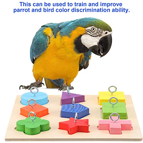 Frienda 4 Pieces Bird Training Toy Set Include Wooden Bird Block Puzzle Toy Parrot Training Basketball Colorful Stacking Rings Toy Birds Swing Perch for Parrots