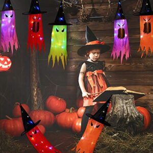 8 Pieces Halloween Decorations LED Lighted Witch Hats Lighted Glowing Ghost Hat Lights String Battery Operated for Halloween Decorations Outdoor Indoor Yard Tree Garden Party Decor