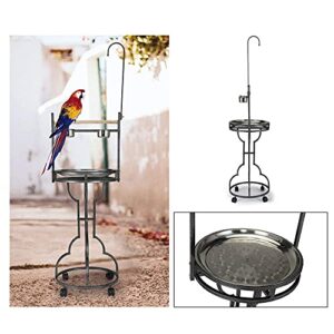 COZIWOW 72" Large Parrot Wood Perch Playstand, Bird Play Stand with Stainless Steel Tray Bowls Toy Hook Rolling Wheel, Wrought Iron Parrot Bird Play Gym Ground Rolling Stand, Black