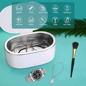 BlumWay Ultrasonic Jewelry Cleaner, Portable Ultrasonic Cleaner Machine, Mini Sonic Cleaner forJewelry,Glasses,Rings,Gold,Silver,Diamond,Coin,Watch,Denture,500ML SUS Tank(White)