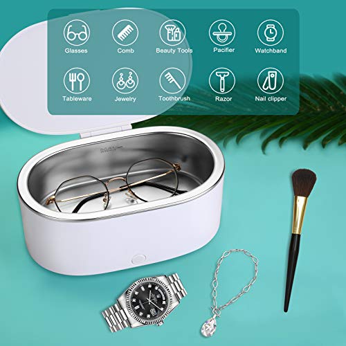 BlumWay Ultrasonic Jewelry Cleaner, Portable Ultrasonic Cleaner Machine, Mini Sonic Cleaner forJewelry,Glasses,Rings,Gold,Silver,Diamond,Coin,Watch,Denture,500ML SUS Tank(White)