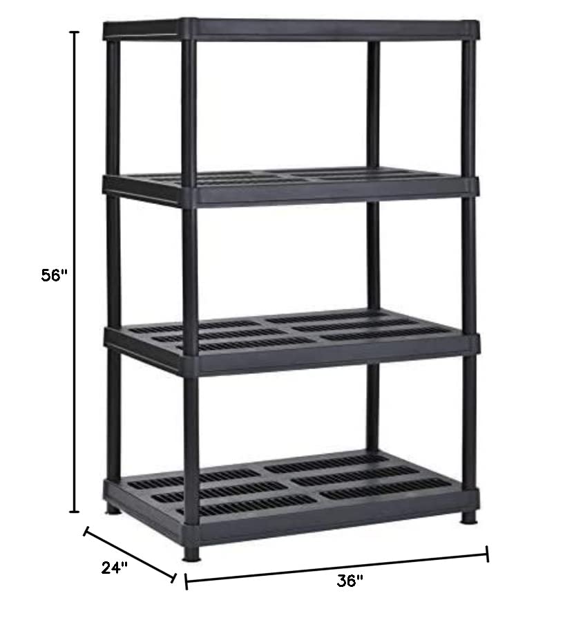 Juggernaut Storage 36" W x 24" D x 56" H 4-Shelf Resin Shelving, 600 lb Capacity Black