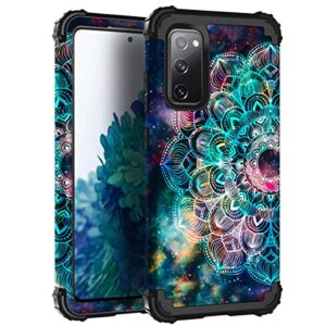 hocase galaxy s20 fe 5g case, heavy duty shockproof protection soft silicone rubber+hard plastic bumper hybrid protective case for samsung galaxy s20 fe (6.5" display) 2020 - mandala in galaxy