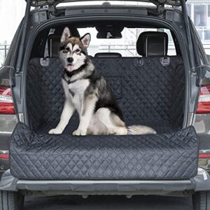 PETICON SUV Cargo Liner for Dogs, Waterproof Pet Cargo Cover Dog Seat Cover Mat for SUVs Sedans Vans with Bumper Flap Protector, Non-Slip, Large Size Universal Fit, Black