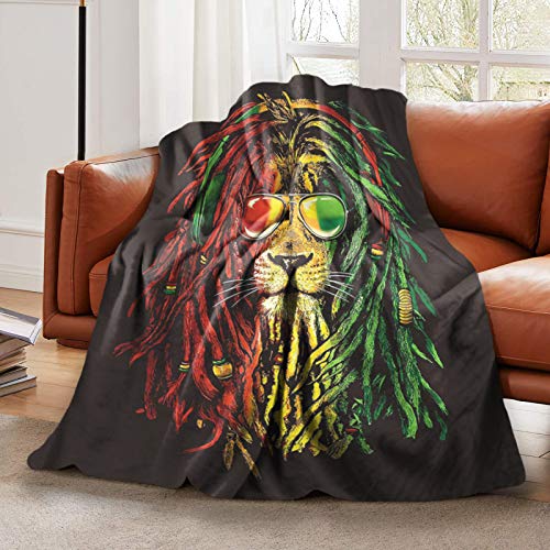 Soft Lightweight Fleece Throw Blanket Jamaica Reggae Rasta Lion Sunglass Bed Couch Blanket for Women Men Adults Kids Sofa Flannel Blanket for Travel Camping Beachh Home Living Room 60"x 80"