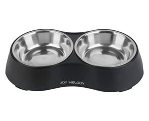 joy melody cat bowls with stand for food and water, anti-slip elevated small dog dish, anti-flip raised pet feeder, dishwasher safe with microfiber cloth