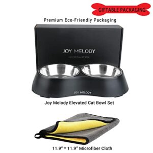 Joy Melody Cat Bowls with Stand for Food and Water, Anti-Slip Elevated Small Dog Dish, Anti-Flip Raised Pet Feeder, Dishwasher Safe with Microfiber Cloth
