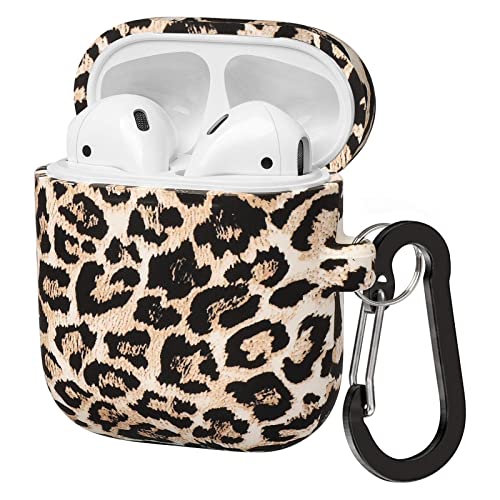 ALNBO Compatible with AirPods Case Soft Silicone Protective Case Cover Cute for AirPods 2 &1 for Women with Keychain Front LED Visible Leopard Cheetah