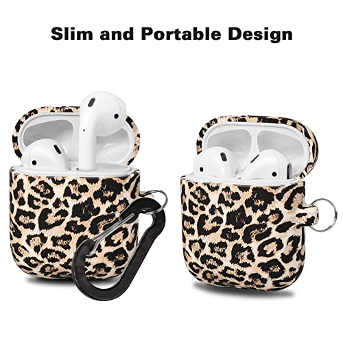 ALNBO Compatible with AirPods Case Soft Silicone Protective Case Cover Cute for AirPods 2 &1 for Women with Keychain Front LED Visible Leopard Cheetah