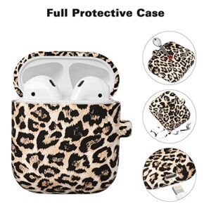 ALNBO Compatible with AirPods Case Soft Silicone Protective Case Cover Cute for AirPods 2 &1 for Women with Keychain Front LED Visible Leopard Cheetah