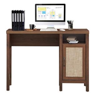 Tangkula Computer Desk with Storage Cabinet, Rustic Wooden Writing Desk Study Desk with Metal Handle, Compact Computer Desk Workstation Laptop PC Desk for Home Office, Walnut