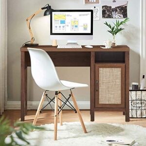 Tangkula Computer Desk with Storage Cabinet, Rustic Wooden Writing Desk Study Desk with Metal Handle, Compact Computer Desk Workstation Laptop PC Desk for Home Office, Walnut