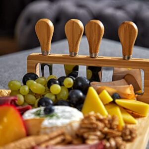 RoyalHouse Unique Bamboo Cheese Board and Knife Set - Charcuterie Boards Set & Cheese Platter with Slide-Out Cutlery Drawer - Serving Tray for Crackers, Meat, and Wine - Anniversary and Wedding Gift