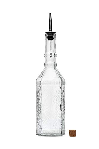 BULK PARADISE Large Clear Decorative Glass Bottle with Spout and Cork, 32oz, 1 Bottle - Design: VINO (3in X 11.9in)