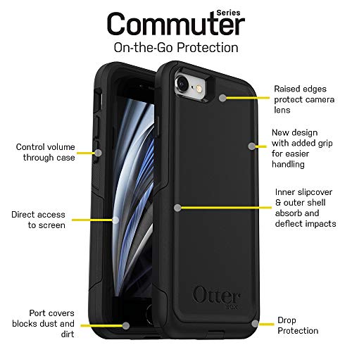 OtterBox iPhone SE 3rd & 2nd Gen, iPhone 8 & iPhone 7 (not compatible with Plus sized models) Commuter Series Case - BLACK, slim & tough, pocket-friendly, with port protection