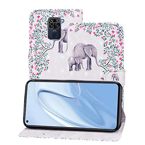 EMAXELER Xiaomi Redmi Note 9 Case 3D Print Full Stylish PU Leather Shockproof Flip Wallet Bookstyle Magnetic Case with Kickstand Credit Cards Slot for Xiaomi Redmi Note 9 CT 3D: Flower Elephant