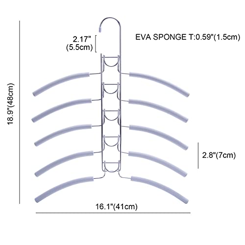 Nature Smile 2 Pack 5 in 1 Anti Slip Multiple Sweater Coat Hangers,Multi Layers Wardrobe Clothes Rack,Heavy Duty Metal Space Saver Shirt Blouse Hanger Closet Storage Organizer,Light Grey Color