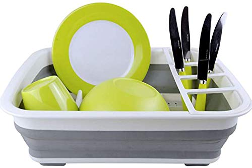 Dish drying rack Collapsible Dish Rack and Drainboard Set Foldable Portable Dish Drainer Dinnerware Organizer Rack Folding Tableware Storage Rack Cutlery Rack for Kitchen Counter RV Camper Accessories