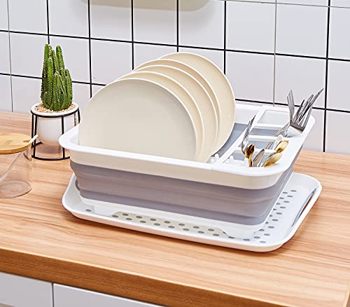 Dish drying rack Collapsible Dish Rack and Drainboard Set Foldable Portable Dish Drainer Dinnerware Organizer Rack Folding Tableware Storage Rack Cutlery Rack for Kitchen Counter RV Camper Accessories