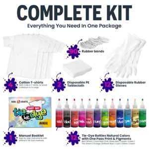 Tie Dye Kit - Tie Dye Kits for Kids - Includes 4 White T-Shirt - 12 Large Colors Tie Dye - Tie Dye Kits for Adults - Tie Dye Party Supplies - tie dye kit for large groups - tye dye kit - Tyedyedye Kit