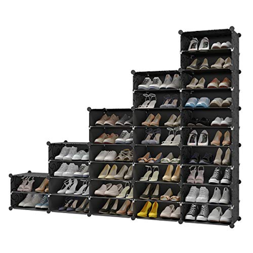 KOUSI 60-Pairs Shoe Rack for Entryway Shoe Storage Space Saver Plastic Shoe Organizer Narrow Standing Expandable for Heels, Boots, Slippers,Black