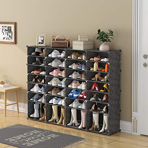 KOUSI 60-Pairs Shoe Rack for Entryway Shoe Storage Space Saver Plastic Shoe Organizer Narrow Standing Expandable for Heels, Boots, Slippers,Black