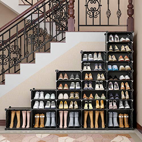 KOUSI 60-Pairs Shoe Rack for Entryway Shoe Storage Space Saver Plastic Shoe Organizer Narrow Standing Expandable for Heels, Boots, Slippers,Black