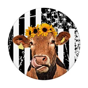 Cow Black American Flag Floral Design Sunflower Wildflower PopSockets PopGrip: Swappable Grip for Phones & Tablets