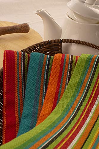 Neolino Kitchen Dish Towels, Salsa Stripe, 100% Natural Absorbent Cotton (Size 28 x 16 inches), Pack of 12-Multi Color