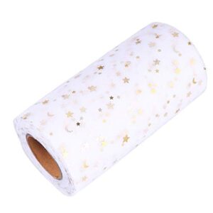 milisten mesh ribbon wide whimsy ribbons with gold star moon pattern diy craft web ribbon for gift wrapping home wedding christmas cake decoration 2280x15cm (white)