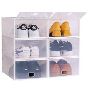 dhmaker 6 pack stackable shoe box, thicken foldable clear shoe organizer, update reinforced design, most sturdy shoe storage boxes - white