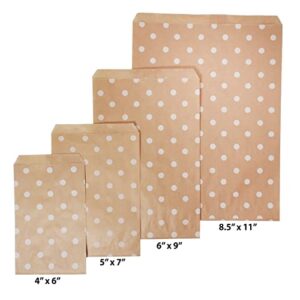 CuteBox Flat Paper White Polka Dot Kraft Gift Bags (8.5" x 11") for Merchandise, Crafts, Party Favors, Retail, Handmade Goods, Arts and Crafts, Outdoor Events, Holidays, Weddings 100pc