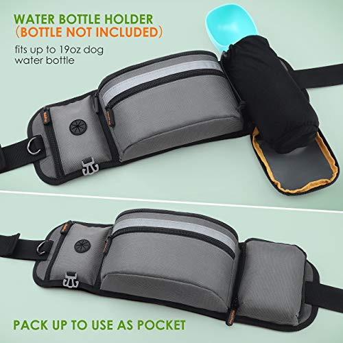 MalsiPree Dog Treat Pouch for Training – Built in Poop Bag Dispenser with Hidden Water Bottle Holder, Hands Free Waist Belt Fanny Pack Great for Puppy Class, Travel, Running, Walking, Hiking