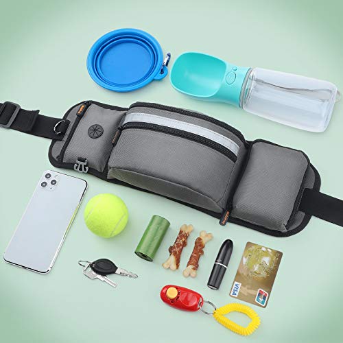 MalsiPree Dog Treat Pouch for Training – Built in Poop Bag Dispenser with Hidden Water Bottle Holder, Hands Free Waist Belt Fanny Pack Great for Puppy Class, Travel, Running, Walking, Hiking