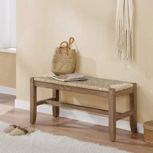 unknown1 40-inch wood bench with rush seat natural solid rustic finish
