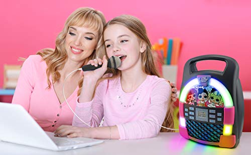 LOL Surprise! Remix OMG Bluetooth Karaoke Machine MP3 Player Portable with LED Disco Light Show, Store Hours of Music with Built in Memory, Record, Real Working Microphone, USB Port