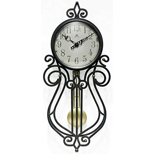 Infinity Instruments 20068AG-4420 Rustic Farmhouse Decorative 20 x 9 Inch Quartz Battery Powered Pendulum Wall Clock, Antique Black