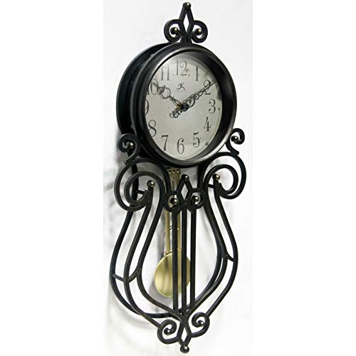 Infinity Instruments 20068AG-4420 Rustic Farmhouse Decorative 20 x 9 Inch Quartz Battery Powered Pendulum Wall Clock, Antique Black